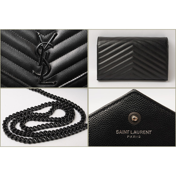 Saint Laurent Chain Wallet Shoulder Bag Clutch Bag Leather Black - Picture 2 of 4